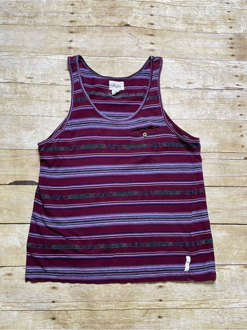 Koto Men’s Striped Tank Top Single Pocket